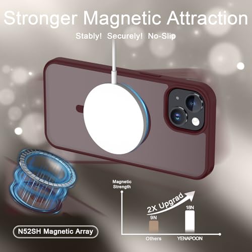 Image of for iPhone 15 Plus Case, iPhone 14 Plus Case, Matte Magnetic Phone Cover with 1 Screen Protector [Support for MagSafe] [Shockproof Military Grade Protection] Translucent Frosted Back, Wine Red