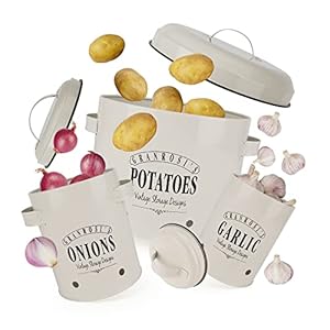 GranRosi Food Storage Container Set – Potato, Onion and Garlic Pots in a Vintage Design for Stylish Storage and a Long Shelf Life.