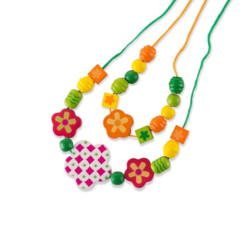 Melissa & Doug Juego de cuentas de madera flores para hacer collares, Cuentas para hacer joyas, pulseras de amistad, Juego creativo, Regalo para niñas y niños de 4, 5, 6 años