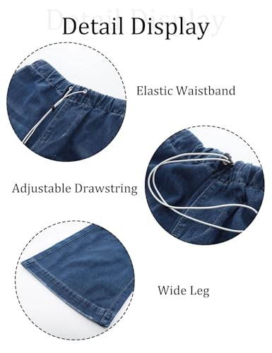 Flygo Womens Wide Leg Jeans Elastic Waist Drawstring Baggy Jeans Y2K Boyfriend Jeans Loose Denim Pants4