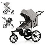 Kinderkraft HELSI 2 Buggy up to 22 kg, Buggy from Birth, Stroller with Large Air Tires, Reclining Function, Adjustable Parent Handle, Foldable, Underseat Basket, Gray