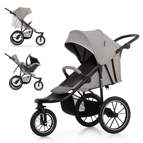 Kinderkraft HELSI 2 Buggy up to 22 kg, Buggy from Birth, Stroller with Large Air Tires, Reclining Function, Adjustable Parent Handle, Foldable, Underseat Basket, Gray
