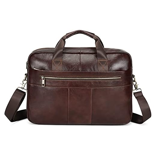 VINBAGGE Bolsa de Negocios de Piel Maletín Portadocumentos para portátil de 15.6'' Bolsa Mensajero para Trabajo Bolso Bandolera de Mano Negocio,Marrón