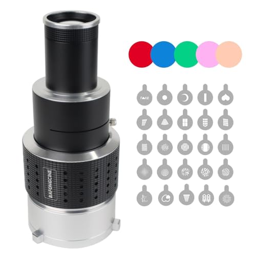 Bowens Mount Projector Attachment,Spotlight Conical Optical Snoot kit Lighting Accessory with 25 Gobos & 5 Color Filters for Aputure Amaran Godox Neewer LED Video Speedlite Light