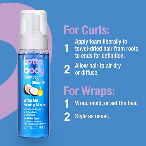 Image of Lottabody Wrap Me Foaming Mousse with Coconut & Shea Oils, Lightweight Moisture-Rich Curl-Defining & Frizz-Control Styling Mousse for Natural Curly, Coily & Relaxed Hair, 7 oz, (Pack of 2)