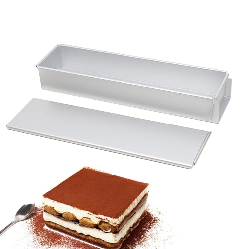 Molde rectangular para tartas | Molde de mousse de aluminio con tapa | Molde para pan, molde para mousse extraíble, bandeja rectangular para tarta de queso, antiadherente para tiramisú, tarta de queso