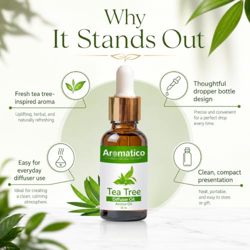 Image of AROMATICO Tea Tree Diffuser Oil for Long-Lasting, Aromatherapy, Meditation & Concentration | Versatile Use in Diffusers, Air Fresheners 30ml