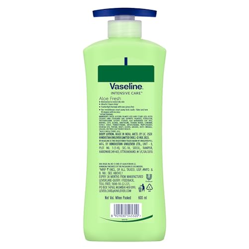Vaseline Aloe Fresh Body Lotion,24 HR Long Lasting Moisturisation with Aloe Vera extract and Menthol, 600ml - Image 2