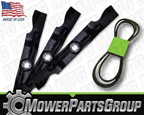 (3) Blades & Deck Belt Compatible with Cub Cadet 50