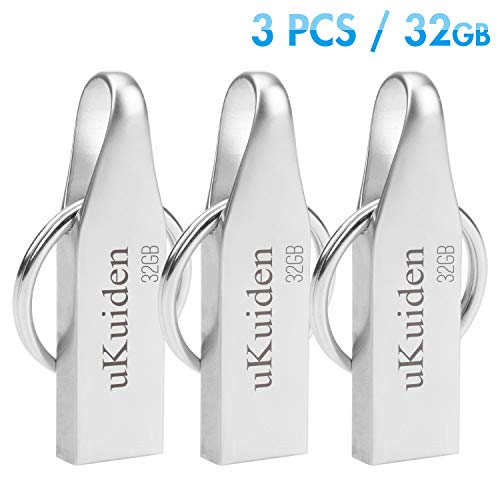 uKuiden 3PCS USB 2.0 Flash Drive 32GB Metal with Key Ring - Silver