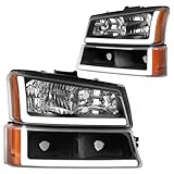 DWVO Headlight Assembly Compatible with 2003 2004 2005 2006 Chevy Avalanche Silverado 1500 1500HD 2500 2500HD 3500/2007 Chevrolet Silverado Classic Pickup Headlamp with Bumper Lights (LED DRL Amber)