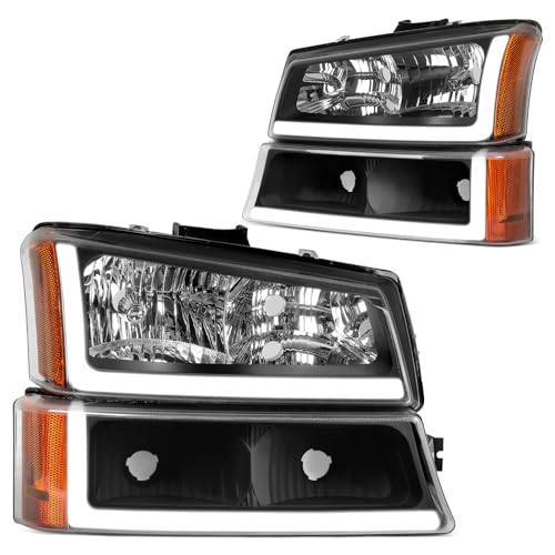 Image of DWVO LED DRL Headlight Assembly Compatible with 03-06 Silverado Black