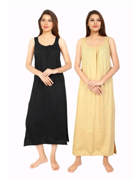 Image of Women's Sleeveless Maxi Night Dress, Spaghetti Strap Nighty, Comfortable Sleepwear Pack of 2