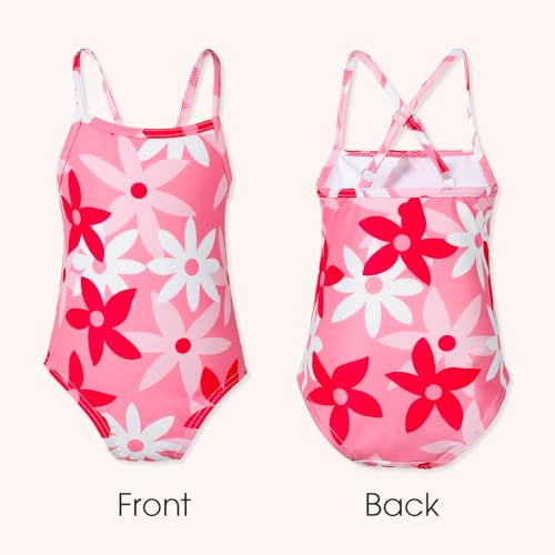 Image of DREAM BUS Toddler Girls One Piece Criss-Cross Straps Swimsuits with Tiered Ruffle Skirt Girls Bathing Suit Summer Swimwear