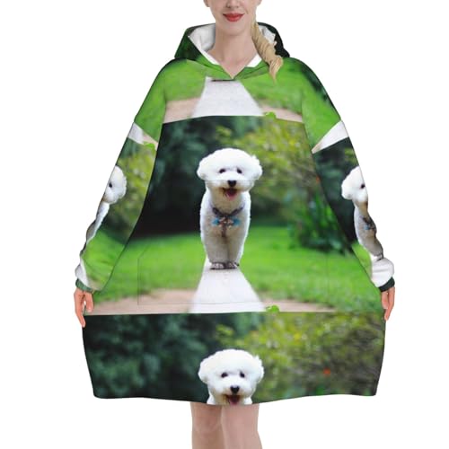 Sweat à capuche couverture flanelle unisexe motif chien Bichon Frisé avec poches