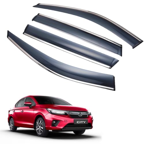 Image of CAR SAAZ Chrome Line Door Visor for City (2020-2023) (Set of 4Pcs) | Rain Guard | Wind Deflector