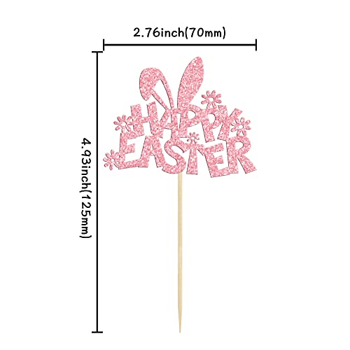 Gyufise 24Pcs Easter Cupcake Toppers Pink Glitter Bunny Ear Cake Decorations For Happy Easter Themed Baby Shower Kids Birthday Party Supplies #TOP1