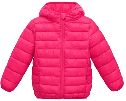 Girls' Ultra Lightweight Packable Down Puffer Jacket Coat Hooded Jacket Insulated Quilted Puffer Coat Rose Pink 2-3 Years (110)