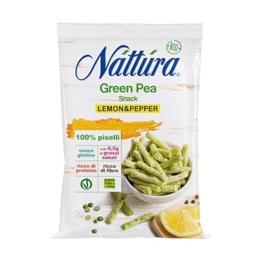 NATTURA Green Pea Snack "Lemon and Pepper", Snack Senza Glutine a Base di Piselli al Gusto di Pepe e Limone, Prodotto Vegano Fonte di Proteine e di Fibre, Bassi Grassi Saturi, Confezione da 80 g