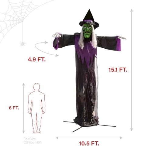 Haunted Hill Farm 15-ft. Animatronic Scary Talking Witch with Touch Activated Lights and Sound, Battery-Operated Outdoor Halloween Decoration