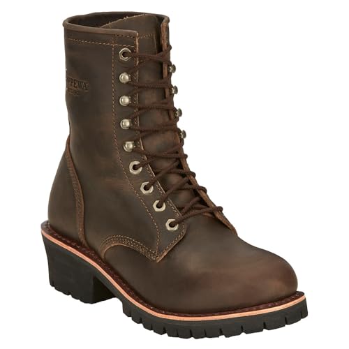 Chippewa Men`s Brown 8In Round Soft Toe Work Boot