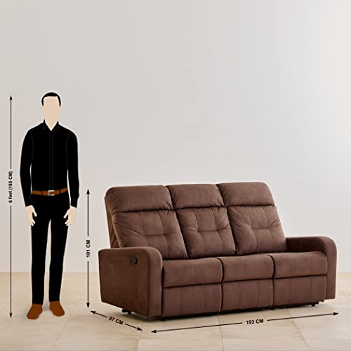 Image of Home Centre | Helios Toledo Fabric 3-Seater Manual Recliner | Recliner Sofa for Living Room | Solid Wood | Brown | 2 Year Warranty