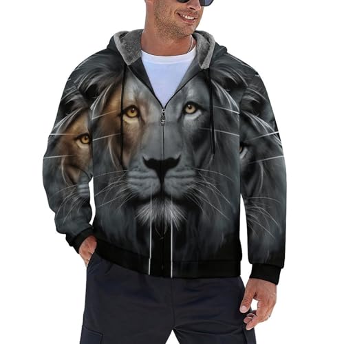 Polaire mélangée épaisse homme veste zippée chaude taille S à 5XL motif lion