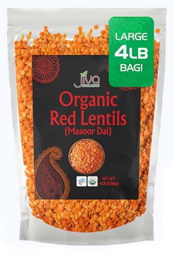 Jiva Organics Organic Red Lentils Split 4 Lb Large Bag - Masoor Dal - Non-Gmo, Vegan, Non-Irradiated