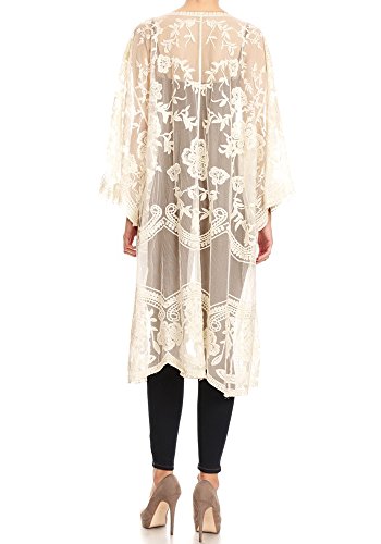 Anna-Kaci Floral Crochet Lace Cardigan For Women Beach Cover Ups Long Kimono Dress, Beige, Onesize #TOP1