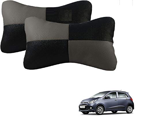 Image of Kozdiko Square Grey Black Neck Rest Leatherite Car Neck Pillow Cushion Set of 2 Pcs for Hyundai Grand i10