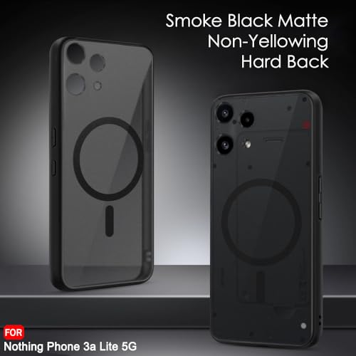 Image of TheGiftKart Hybrid Shockproof Back Cover Case for Nothing Phone 3a Lite 5G Compatible with MagSafe | Hard Back Cover for Nothing Phone 3a Lite 5G (PC & TPU, Translucent Smoke Matte Back, Black Sides)