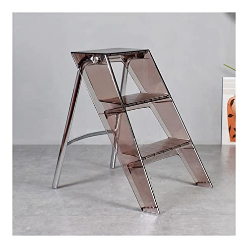 Escalera de 3 escalones de acrílico transparente y plegable con plataforma ancha 2