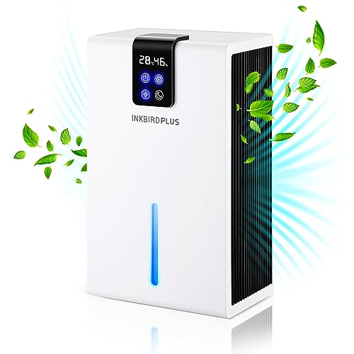 INKBIRDPLUS 2800ML Dehumidifiers for Home, Dual Semiconductor Dehumidifier with 7 Colors Light, Quiet Sleep Mode for Bedroom, Bathroom, Drying Clothes