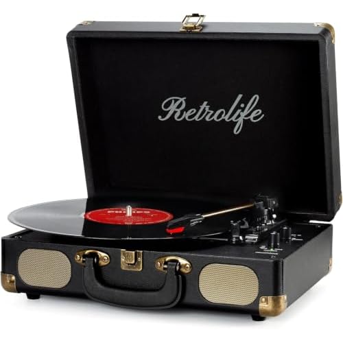 Retrolife® Vinyl Record Player with Speakers, Bluetooth Vinyl Player-Black