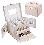 Dimension]L 17.5 x W 14x H 12.5cm,800 Grams.It's NOT too large,just a MEDIUM SIZE.This compact size,Keylock and carry handle make this jewellery box ideal for travelling.