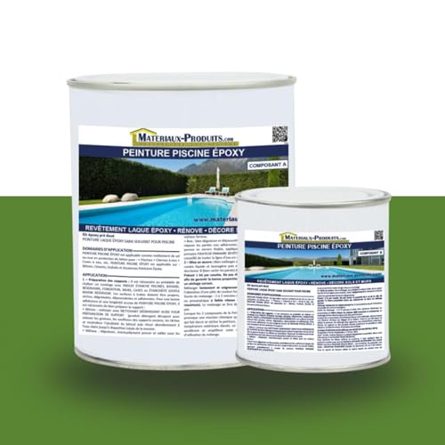 MATPRO - Peinture Piscine Epoxy - Sans Solvant - Très Haute Adhérence sur Béton, Ciment, Enduit - Application Travaux Neufs/Réparation - Vert Gazon - 2.5Kg