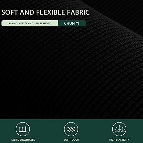 Chun Yi Stretch Sectional Couch Covers Soft L Shaped Sofa Slipcovers With Elastic Bottom , Jacquard Chaise Lounge Set For Living Room 2 Seat Sofa (Right Chaise,Black) #TOP3