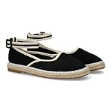 99105 Alpargatas planas para mujer con cierre de hebilla en el tobillo, diseno cerrado en la puntera y en el talon, estilo bailarina. Material fresco y ligero, ideal primavera verano. Negro Talla 39
