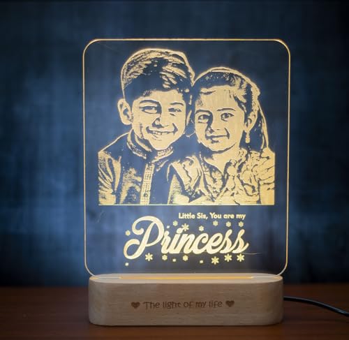 Image of ZOCI VOCI Rakshabandhan Gift for Sister, Cousin Or Sibling Acrylic Personalized Engraved LED Photo Lamp - | Unique Rakhi Gift for Brother (Princess Photo Lamp, Lamp Only)