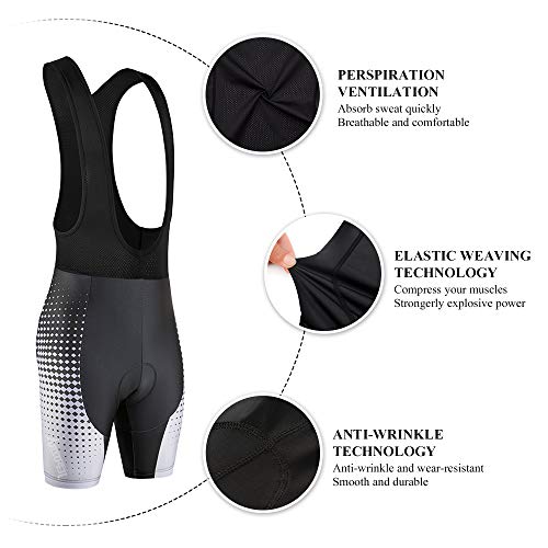 JEPOZRA Mens Cycling Bib Shorts Padded Tights Road Biking Bicycle Pants 4D Gel Cycle Riding Short Mountain Bike Bibs White