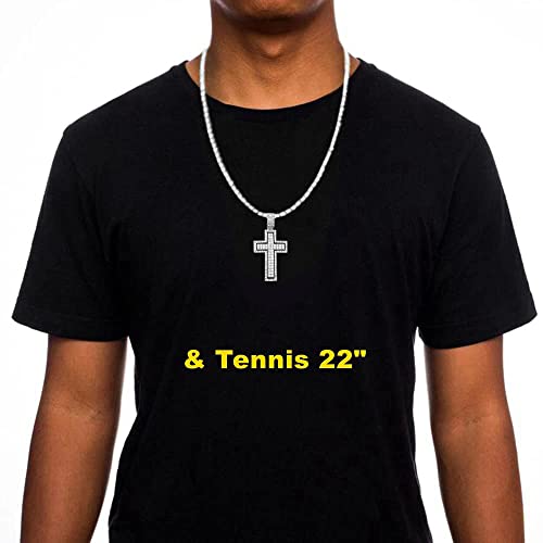 Hh Bling Empire Gold Or Silver Diamond Cross Pendant Necklace For Men Women With Iced Out Chains 24 Inch (Cross B-Silver & Rope) #TOP3