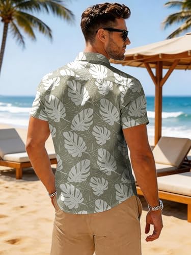 Image of Yoimira Hawaiian Shirts for Men, Print Mens Casual Short Sleeve Button Down Shirts Floral Aloha Beach Shirt
