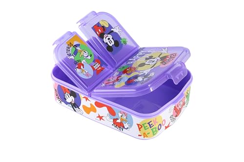 Image of SKi Homeware Plastic SKI Trio 3 Compartment Bento Lunch /Snack Box for your kids' School, Picnic, Sports - For return Gifts or Party Favours- Mickey, Multicolor
