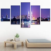 SIGNWIN 5 Panel Canvas Wall Art Modern Art Cityscape Contemporary Expressive Multicolor Photography Places for Home Decorations Ready to Hang - 60
