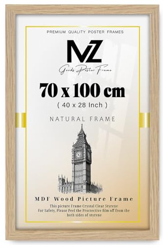 MZ GOODS | MDF Poster Frame (70 x 100 CM) 700 x 1000 mm for Art Portrait & Wall Gallery Ideal for Home Office & Gift Display MDF Wood Finish with Hooks [ Oak ]