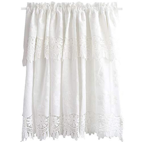 Cortina de media ventana vctops en algodón premium bordado floral 3
