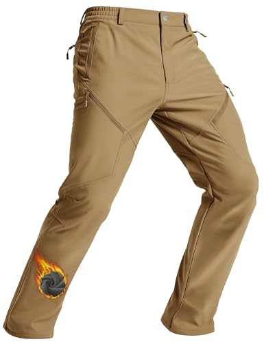 TACVASEN Men's Winter Snow Hiking Pants Warm Insulated Waterproof Fleece Lined Work Cargo Pants Windproof Thermal Softshell Trousers with 6 Pockets