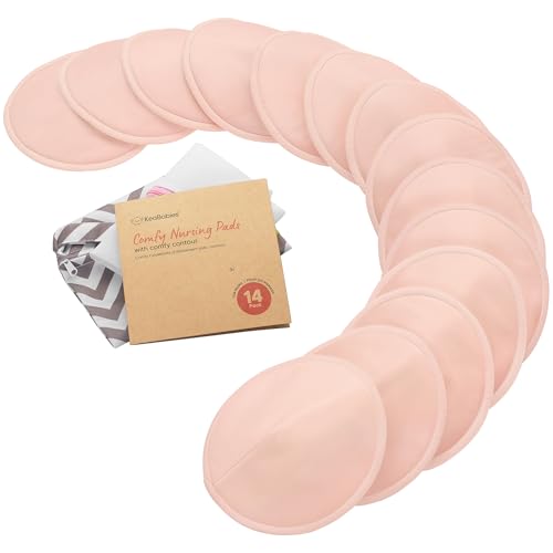 Image of Organic Nursing Pads - 14 Washable Viscose Derived from Bamboo Breastfeeding Pads, Wash Bag, Reusable Breast Pads for Breastfeeding, Nipple Pads for Breastfeeding Essentials(Pink Sand, L 4.8")