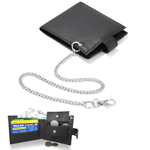 Woodland Leathers RFID Blocking Mens Wallets - Genuine Leather Wallets for Men with Secure Chain RFID Protected and Coin Pocket Biker-Style Black Wallet Perfect Gifts for Men (Chain Wallet Black)
