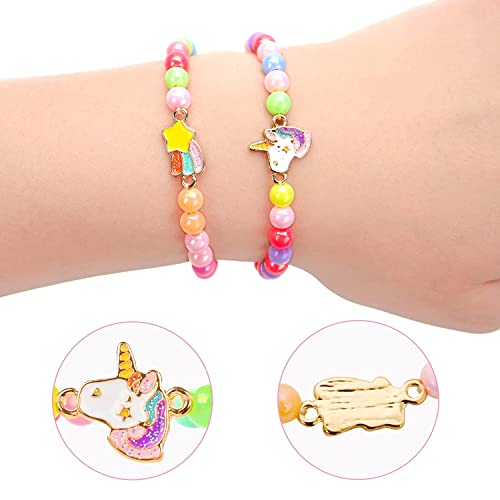 Taomoco 20 Pcs Colorful Unicorn Bracelet Girls Rainbow Unicorn Heart Beaded Bracelet Stretchy Costume Jewelry Set Party Favors Gifts Friendship Bracelets For Kids Little Girls (Bead Style) #TOP3